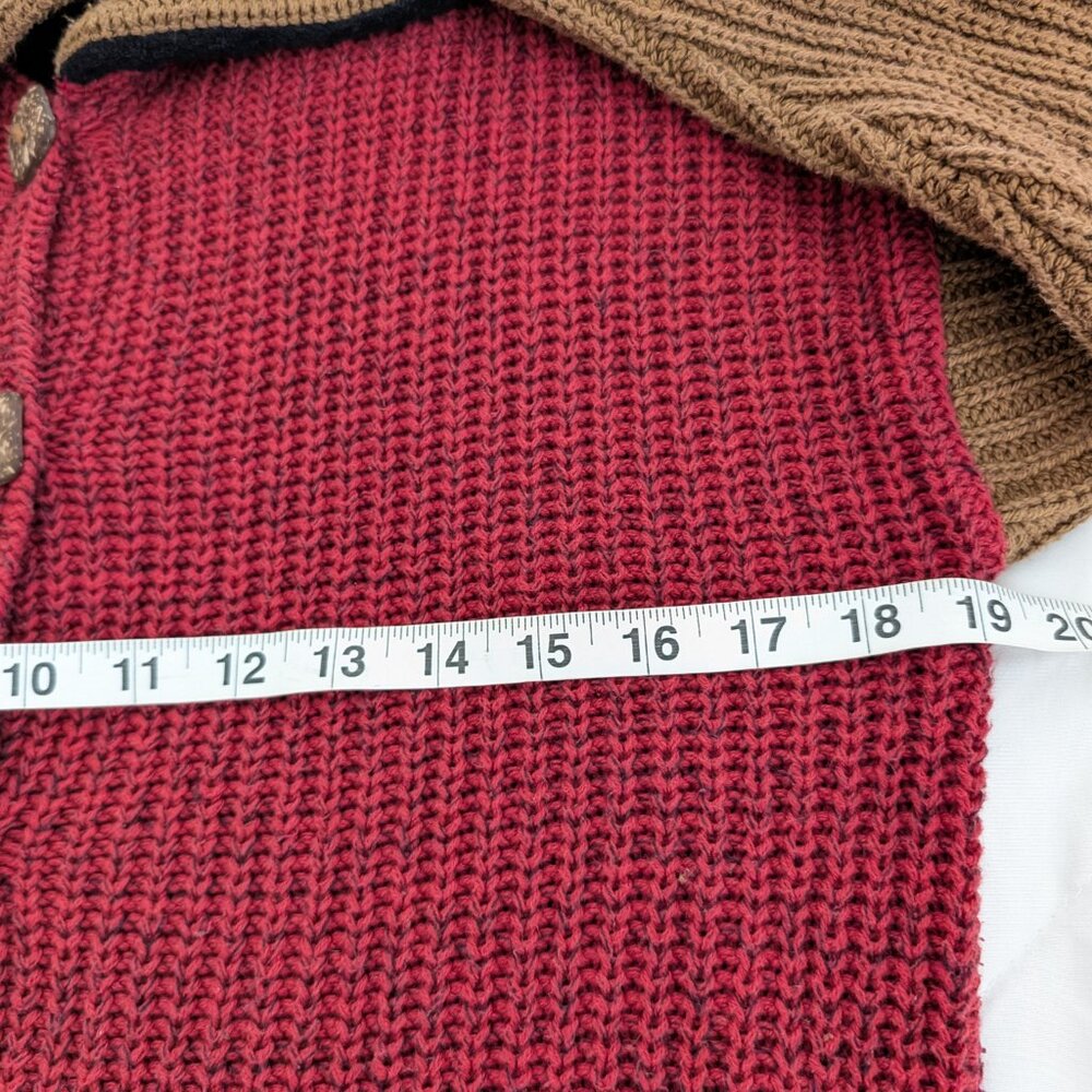 MARGARET WINTERS Cardigan S Red Brown Color Block Longline Button Front Sweater‎ - Picture 11 of 15